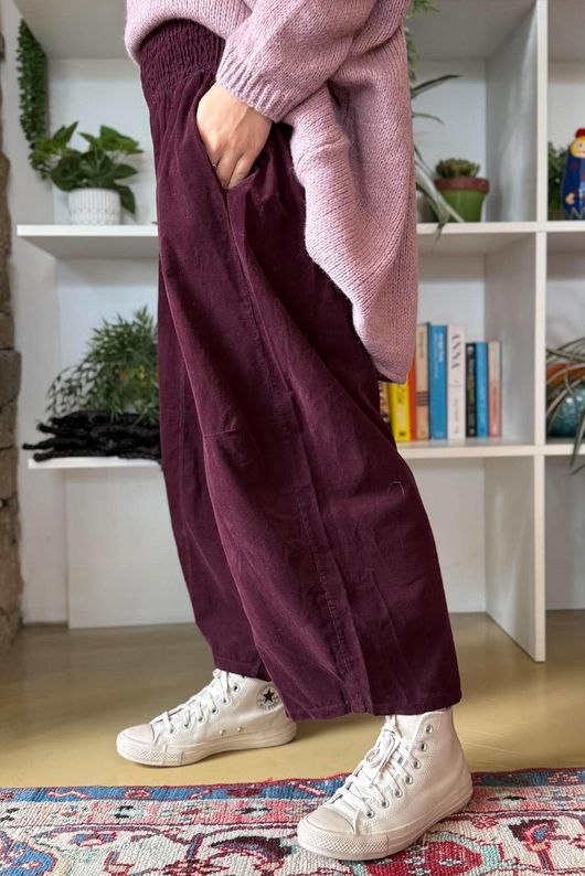 Lock Needlecord Shirring Barrel Pant Aubergine
